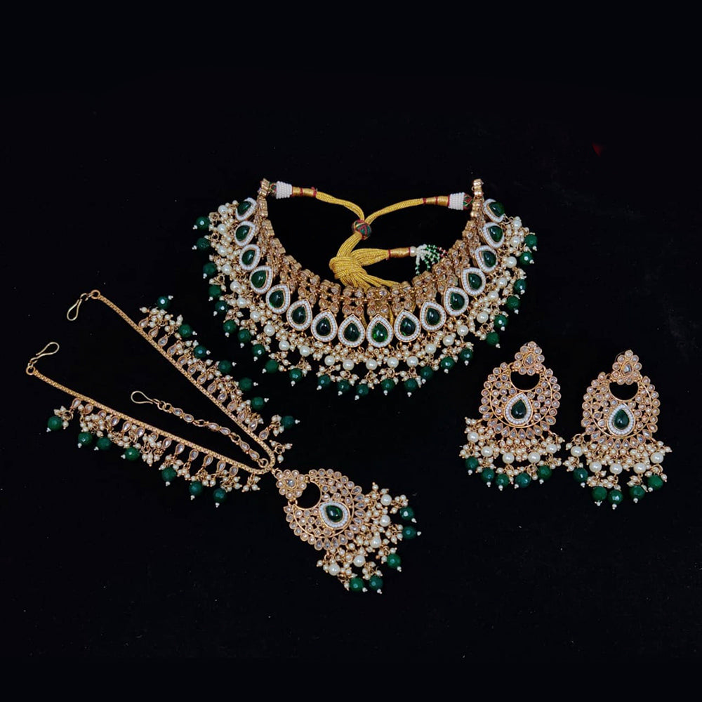 Pooja Bangles Gold Plated Ad Stone & Beads & Choker Necklace Set