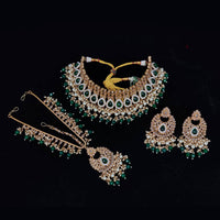 Pooja Bangles Gold Plated Ad Stone & Beads & Choker Necklace Set