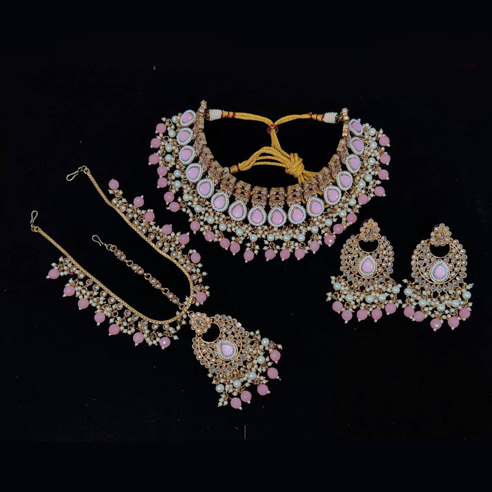 Pooja Bangles Gold Plated Ad Stone & Beads & Choker Necklace Set
