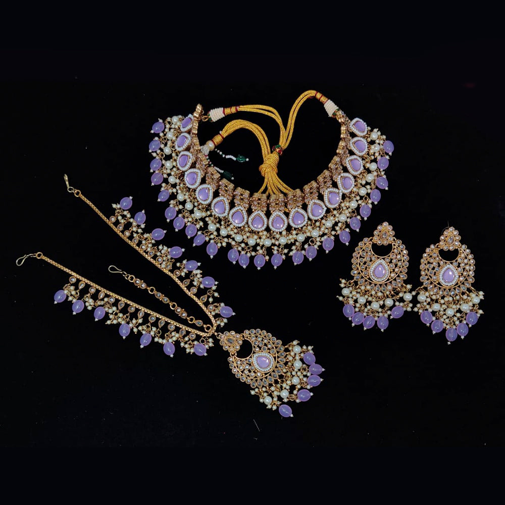 Pooja Bangles Gold Plated Ad Stone & Beads & Choker Necklace Set