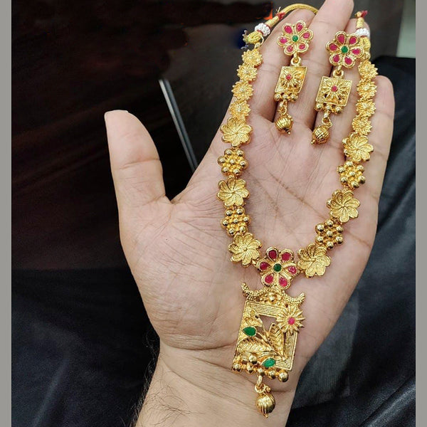 Pooja Bangles Gold Plated Pink & Green Pota Stone Necklace Set