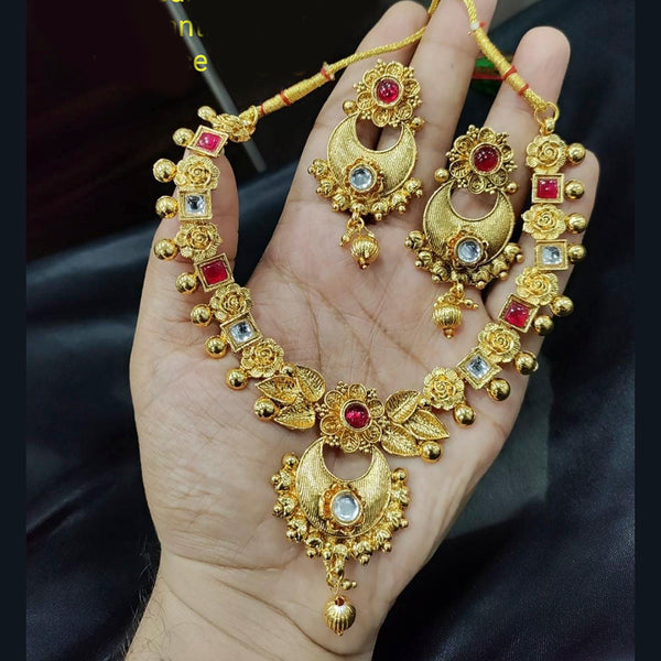 Pooja Bangles Gold Plated Pink Kundan Stone Necklace Set