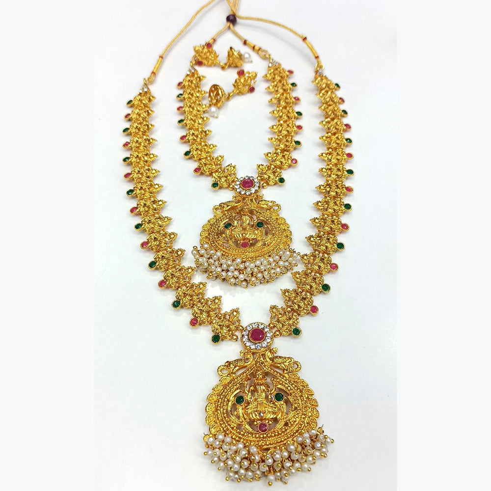 Pooja Bangles Gold Plated Pink & Green Pota Stone Bridal Set