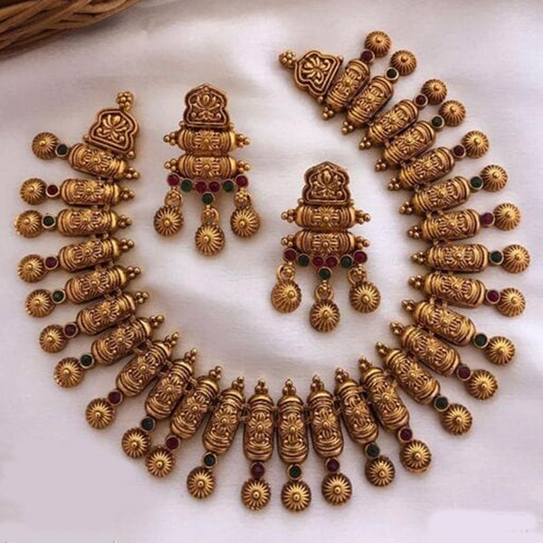 Pooja Bangles Gold Plated Pink & Green Pota Stone Choker Necklace Set