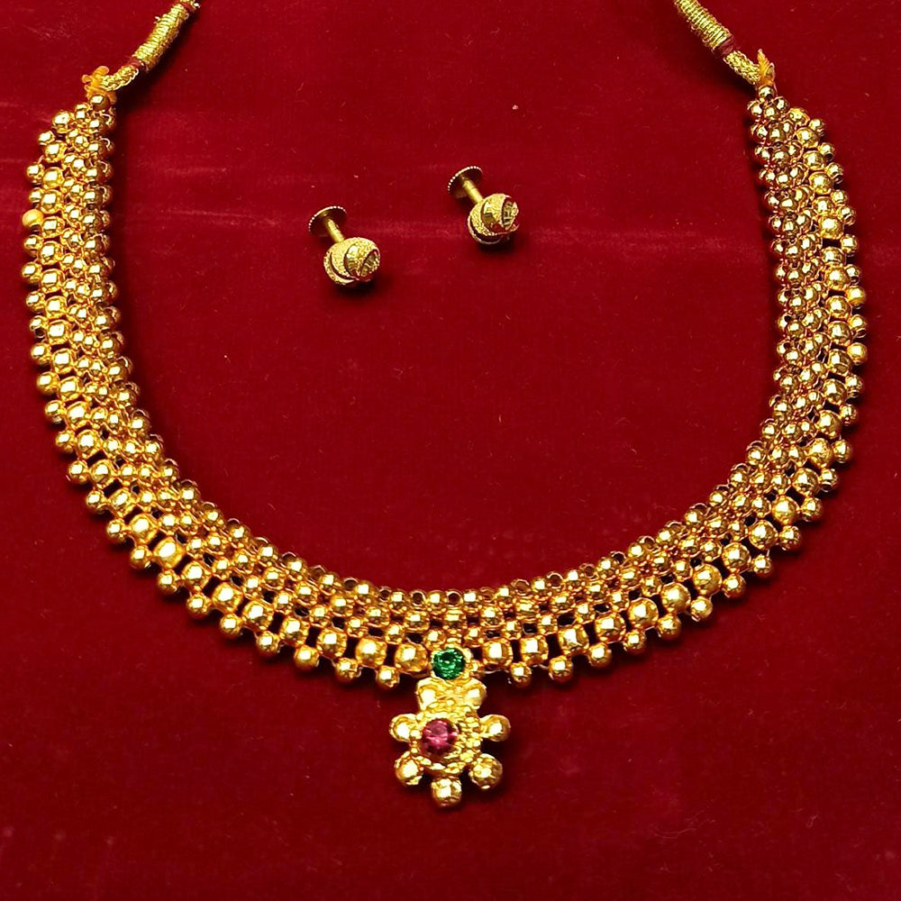 Pooja Bangles Gold Palted Pink Stone Maharashtrian Traditional  Necklace Set