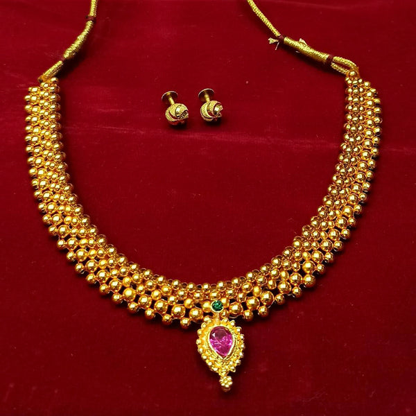 Pooja Bangles Gold Plated Pink Stone Maharashtrian Traditional  Necklace Set