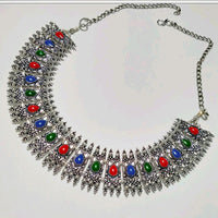 Pooja Bangles Silver Plated Pota Stone Necklace Set