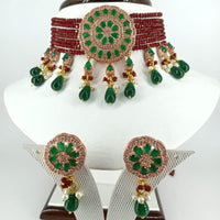 Pooja Bangles Gold Plated AD Stone & Beads Choker Necklace Set