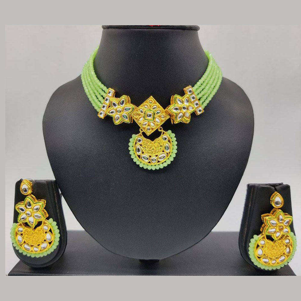 Pooja Bangles Gold Plated Kundan Stone & Beads Choker Necklace Set