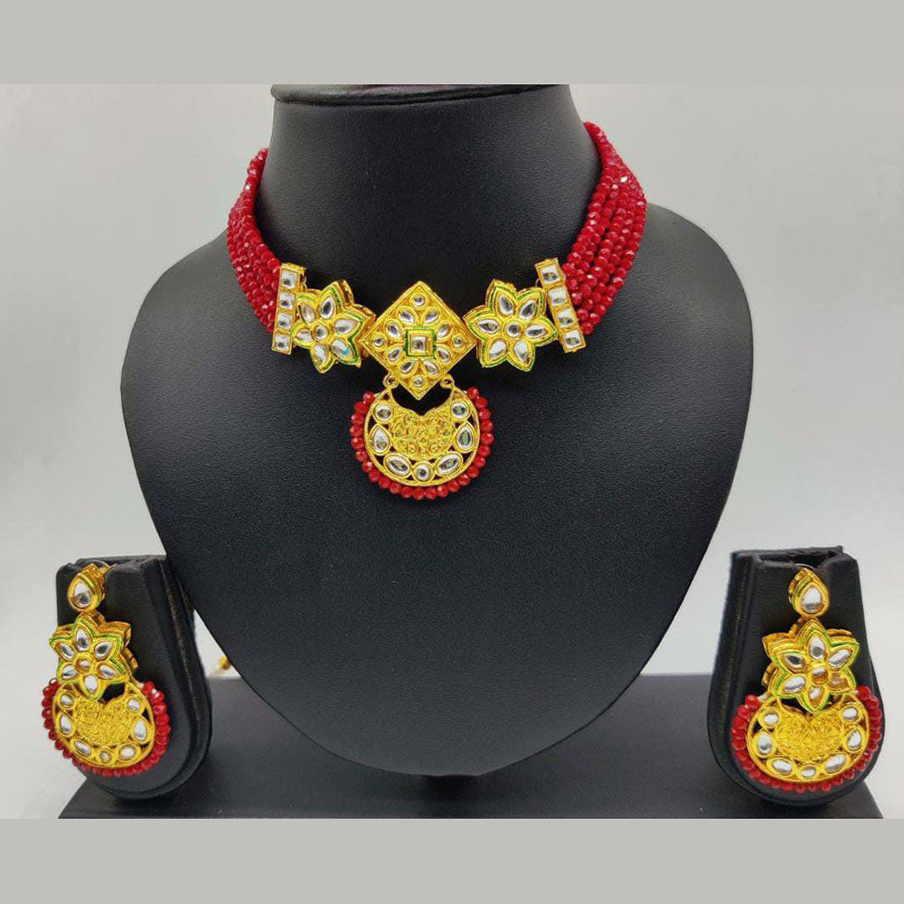 Pooja Bangles Gold Plated Kundan Stone & Beads Choker Necklace Set