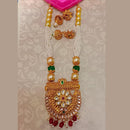 Pooja Bangles Gold Plated Kundan Stone & Beads Long Haram Necklace Set