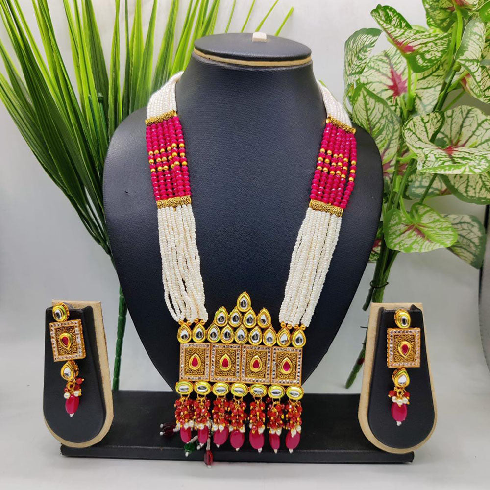 Pooja Bangles Gold Plated Kundan Stone & Beads Long Haram Necklace Set