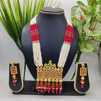 Pooja Bangles Gold Plated Kundan Stone & Beads Long Haram Necklace Set