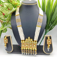 Pooja Bangles Gold Plated Kundan Stone & Beads Long Haram Necklace Set