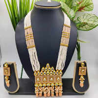 Pooja Bangles Gold Plated Kundan Stone & Beads Long Haram Necklace Set