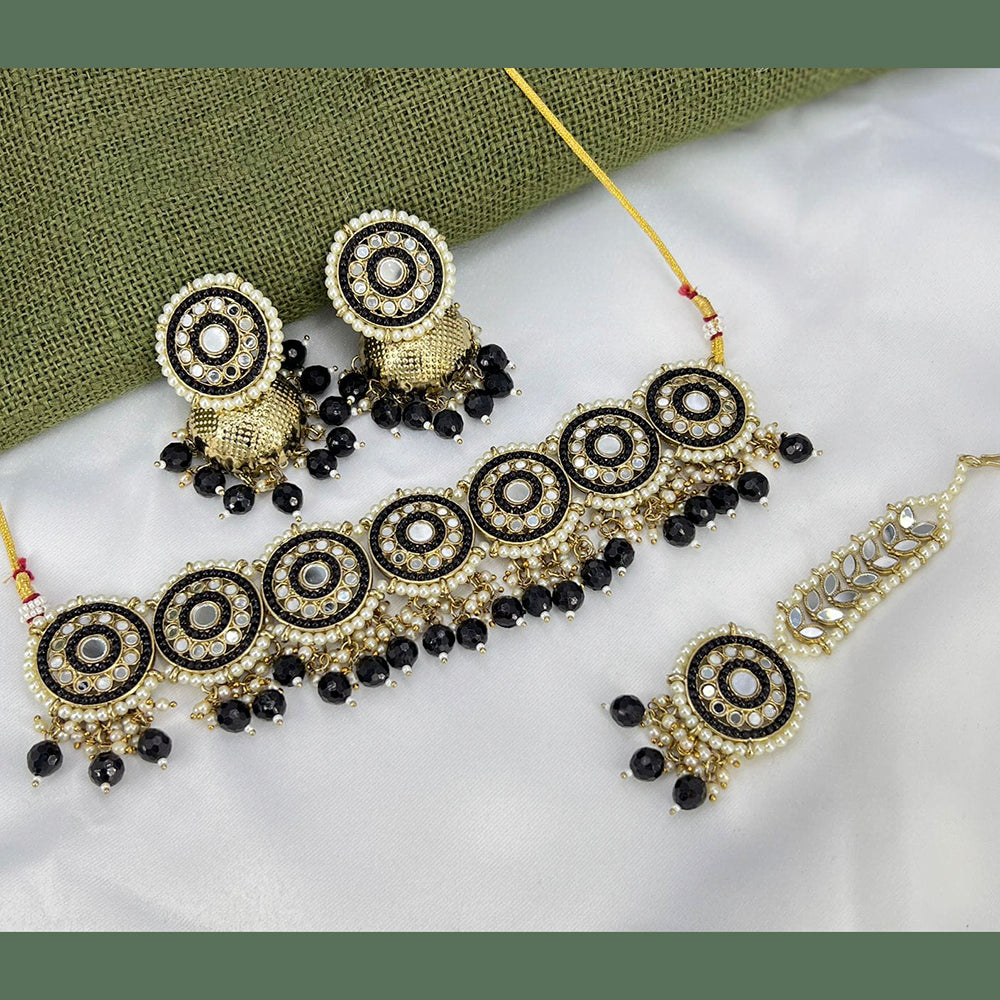 Pooja Bangles Gold Plated Pearl & Beads & Mirror Choker Necklace Set