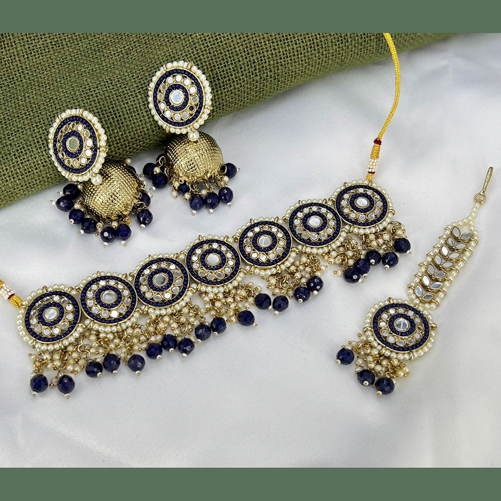 Pooja Bangles Gold Plated Pearl & Beads & Mirror Choker Necklace Set