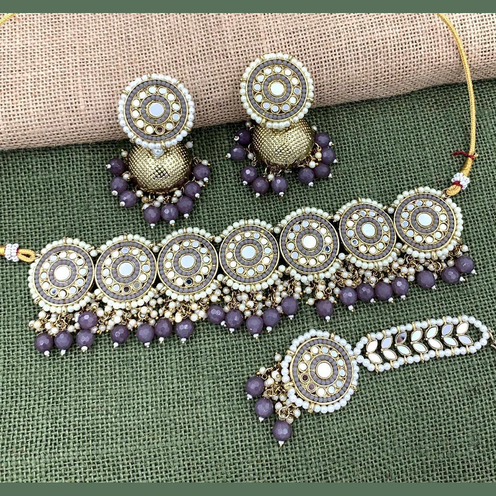 Pooja Bangles Gold Plated Pearl & Beads & Mirror Choker Necklace Set