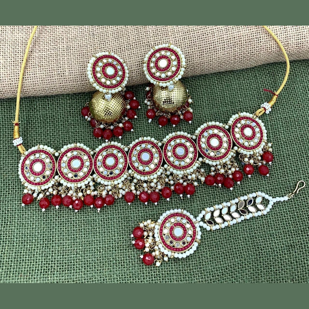 Pooja Bangles Gold Plated Pearl & Beads & Mirror Choker Necklace Set