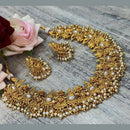 Pooja Bangles Gold Plated Pearl & Pota Stone Choker Necklace Set