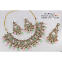 Pooja Bangles Gold Plated Ad Stone & Beads Choker Necklace Set