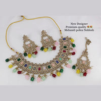 Pooja Bangles Gold Plated Ad Stone & Beads Choker Necklace Set