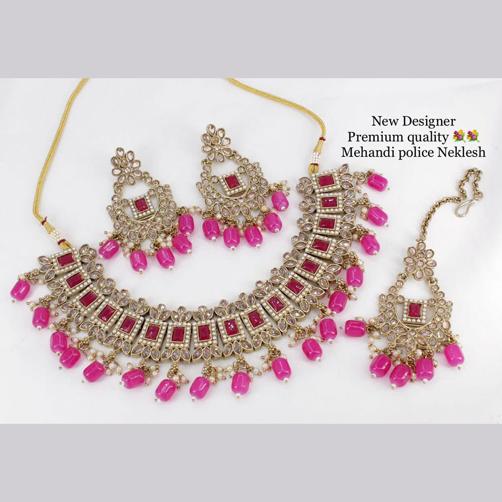 Pooja Bangles Gold Plated Ad Stone & Beads Choker Necklace Set