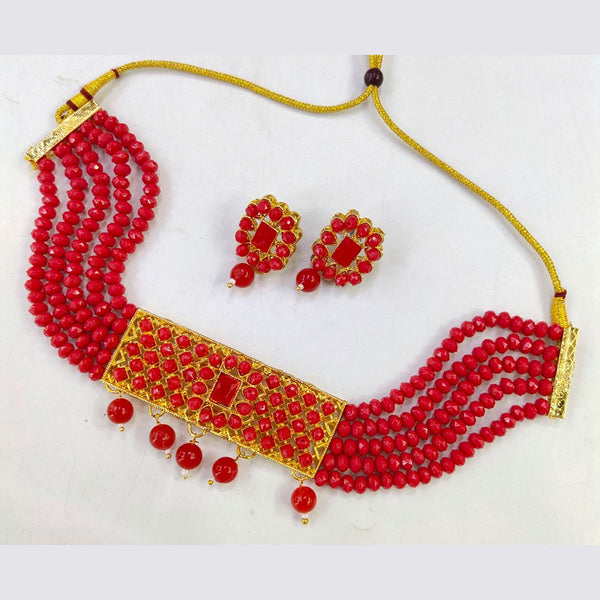 Pooja Bangles Gold Plated Pota  Stone & Beads Choker Necklace Set