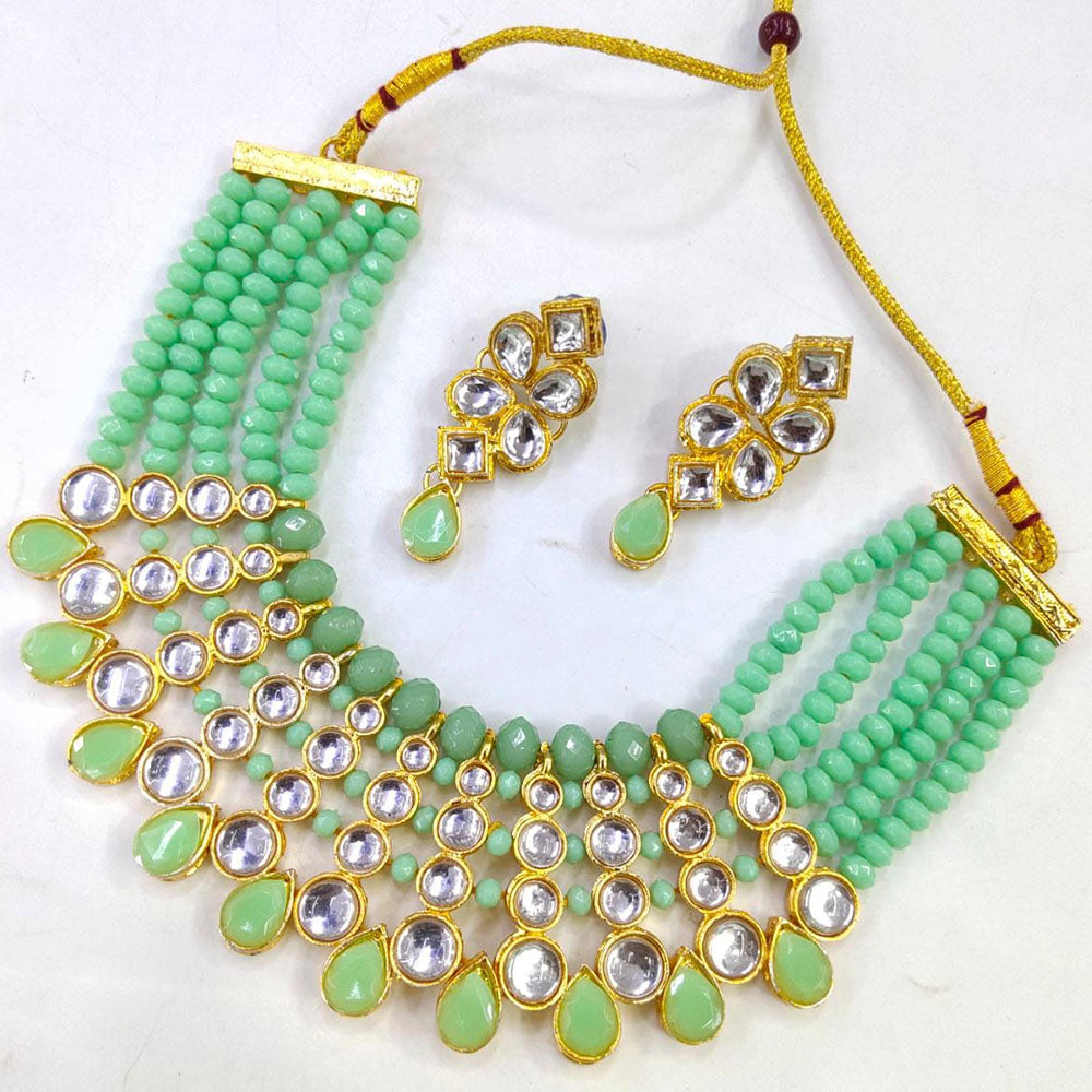 Pooja Bangles Gold Plated Kundan Stone & Beads Choker Necklace Set