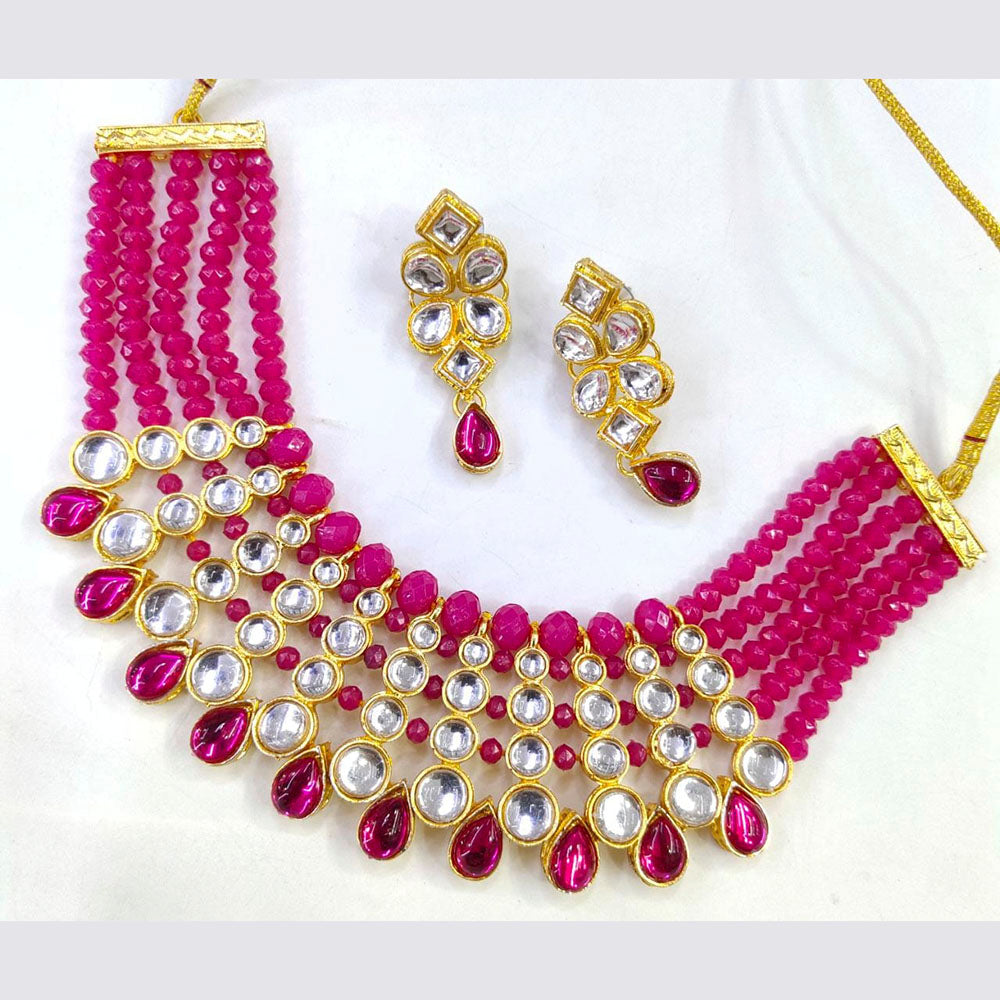 Pooja Bangles Gold Plated Kundan Stone & Beads Choker Necklace Set