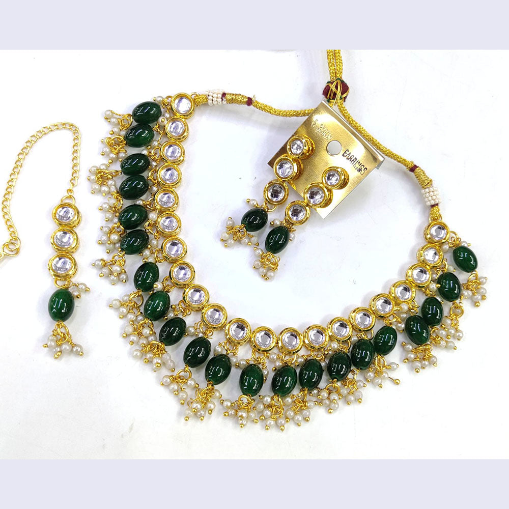 Pooja Bangles Gold Plated Kundan Stone & Beads Choker Necklace Set