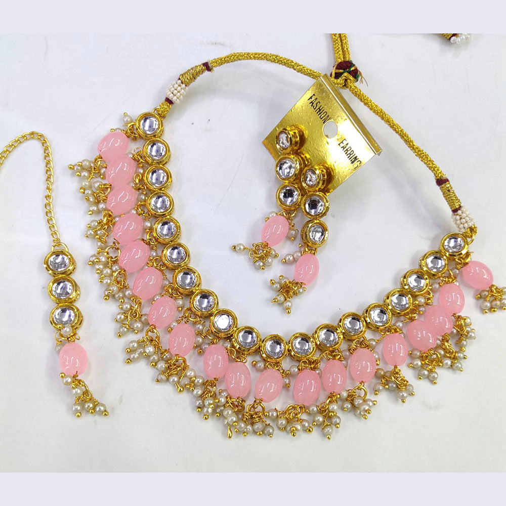 Pooja Bangles Gold Plated Kundan Stone & Beads Choker Necklace Set