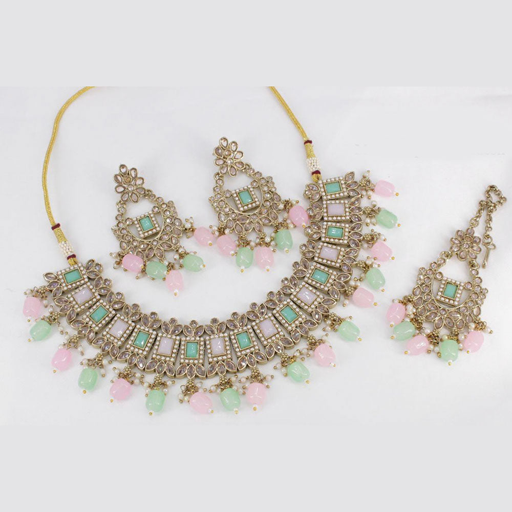 Pooja Bangles Gold Plated Ad Stone & Beads Choker Necklace Set