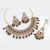 Pooja Bangles Gold Plated Ad Stone & Beads Choker Necklace Set
