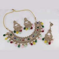 Pooja Bangles Gold Plated Ad Stone & Beads Choker Necklace Set