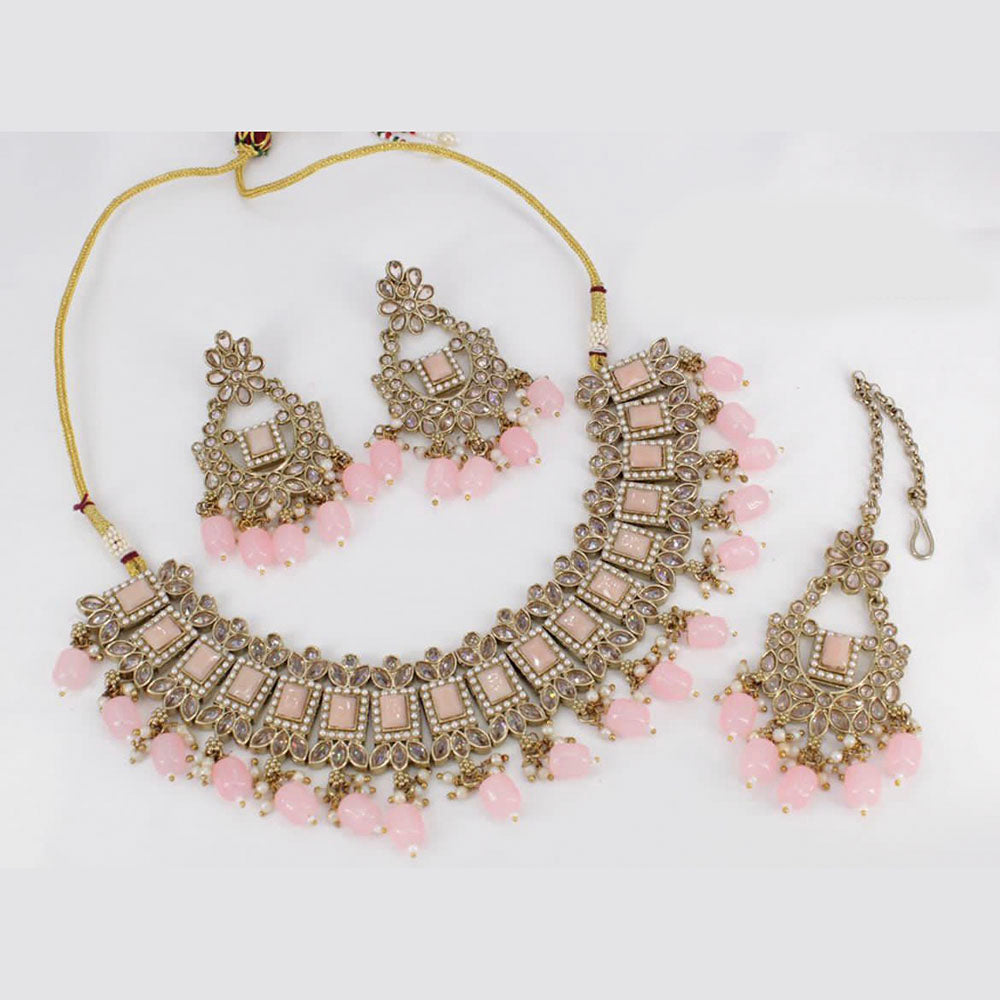 Pooja Bangles Gold Plated Ad Stone & Beads Choker Necklace Set