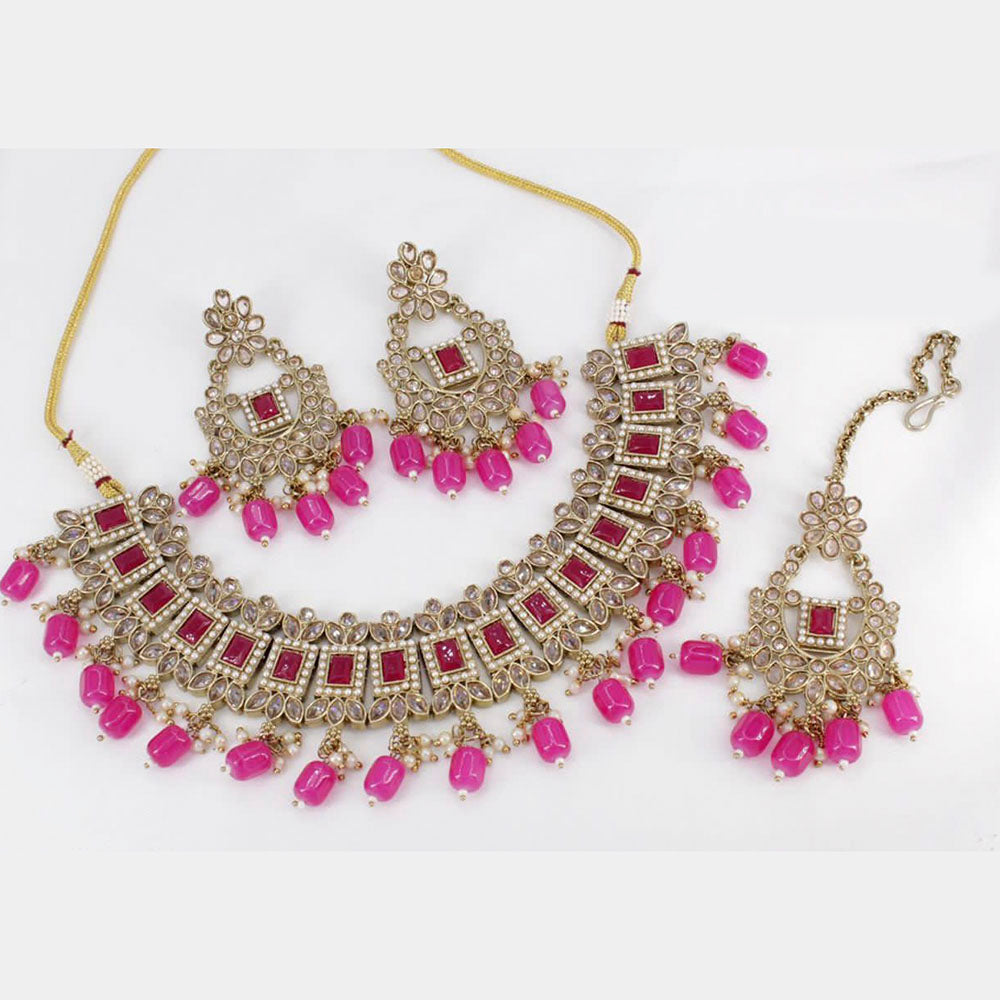 Pooja Bangles Gold Plated Ad Stone & Beads Choker Necklace Set