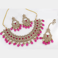 Pooja Bangles Gold Plated Ad Stone & Beads Choker Necklace Set