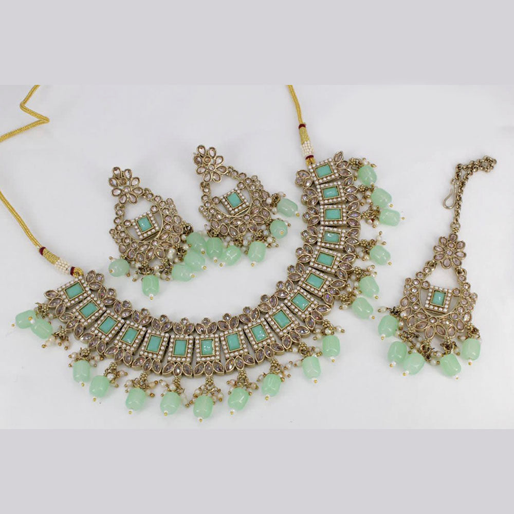 Pooja Bangles Gold Plated Ad Stone & Beads Choker Necklace Set