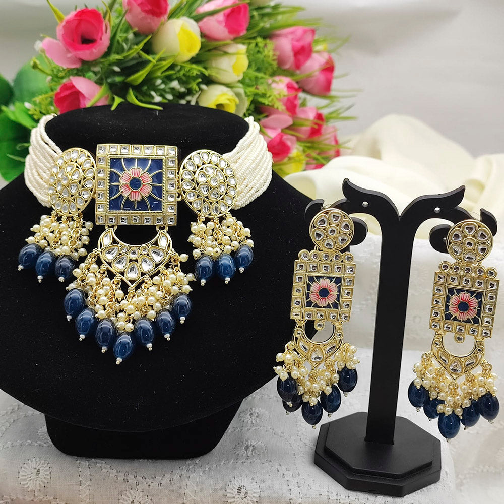 Pooja Bangles Gold Plated Kundan Stone & Beads Meenakari Choker Necklace Set