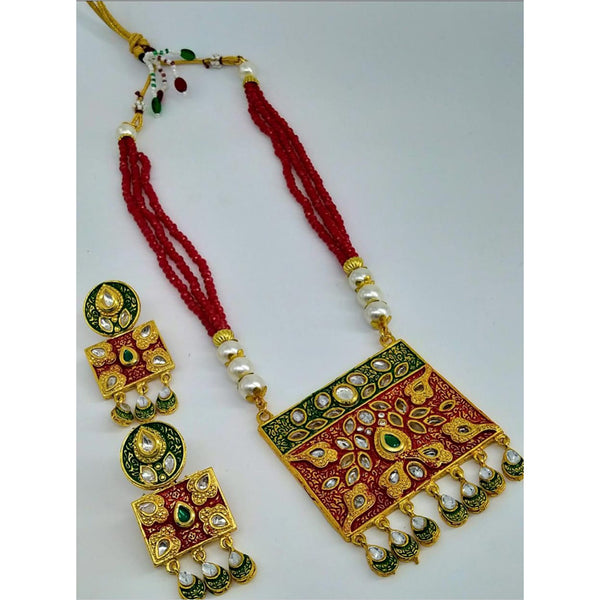 Pooja Bangles Gold Plated Meenakari & Beads Long Haram Necklace Set