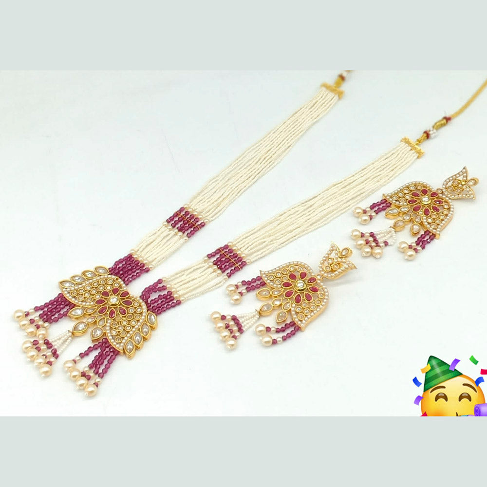 Pooja Bangles Gold Plated Kundan Stone & Beads Necklace Set