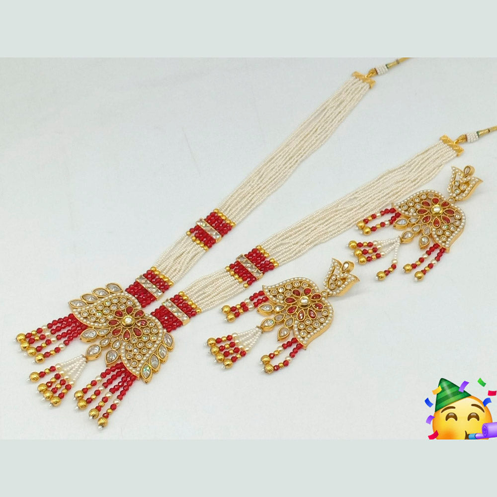 Pooja Bangles Gold Plated Kundan Stone & Beads Necklace Set