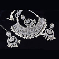 Pooja Bangles Silver Plated Kundan Stone Necklace Set