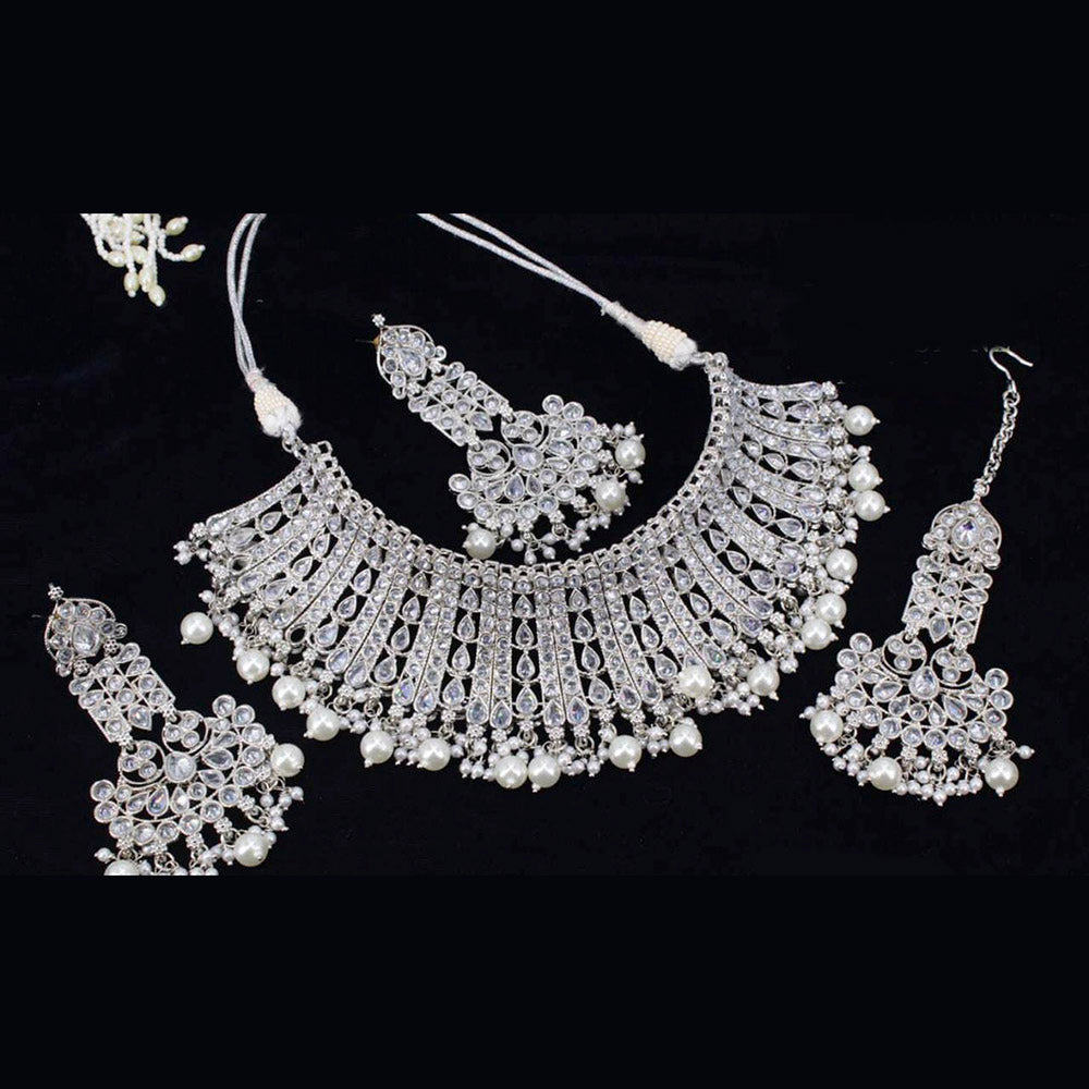 Pooja Bangles Silver Plated Kundan Stone Necklace Set