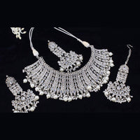 Pooja Bangles Silver Plated Kundan Stone Necklace Set