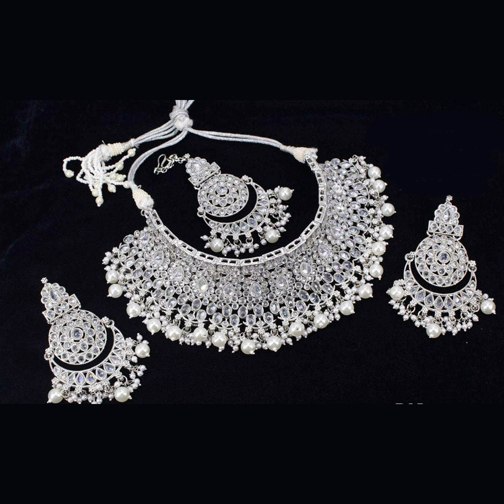 Pooja Bangles Silver Plated Kundan Stone Necklace Set