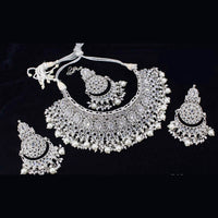 Pooja Bangles Silver Plated Kundan Stone Necklace Set