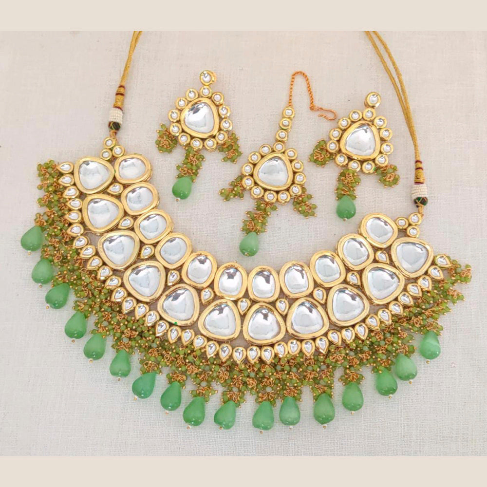 Pooja Bangles Gold Plated Kundan Stone & Beads Choker Necklace Set