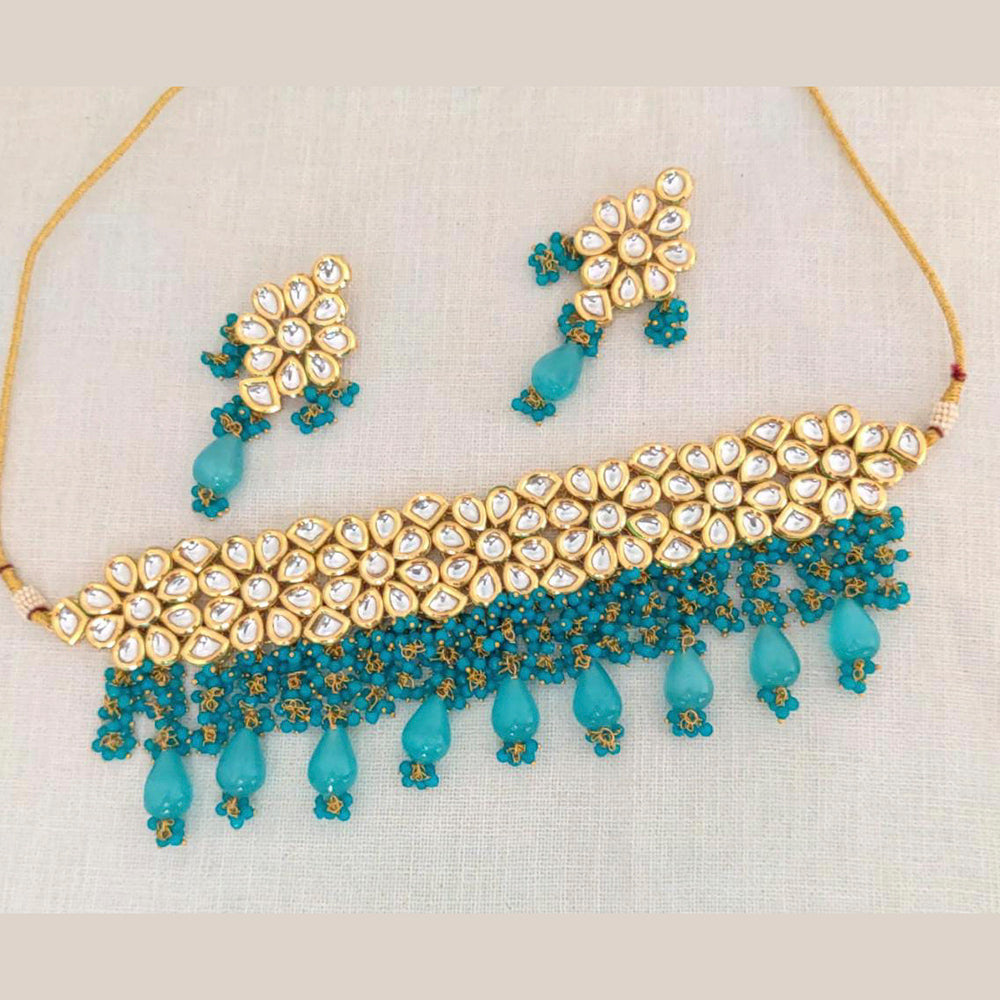 Pooja Bangles Gold Plated Kundan Stone & Beads Choker Necklace Set